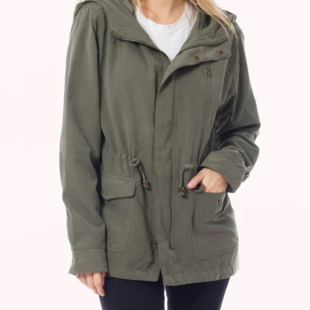 Plus Size Military Safari Jacket with Hood